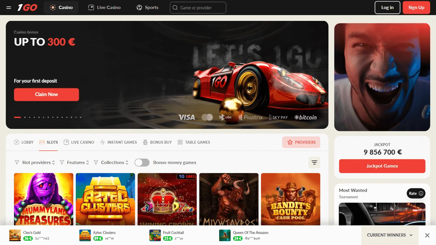 1go Casino desktop promotions screen